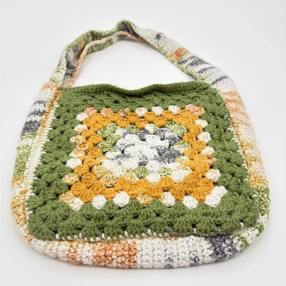 Handcrafted vintage granny Multicolor Crochet Shoulder Bag